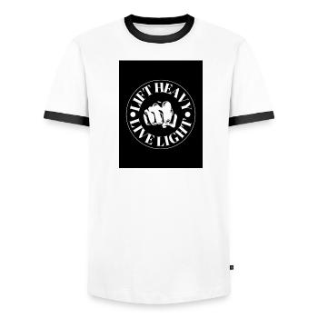 Slogan de motivation avec motif de poing - T-shirt contrasté Homme - blanc/noir - Devant - AI Model Female 172 light (172cm) & AI Model Male 178 dark (178cm)
