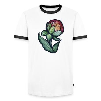 Watercolor Peony Bloom - Men's Ringer Shirt - white/black - Front - AI Model Female 172 light (172cm) & AI Model Male 178 dark (178cm)