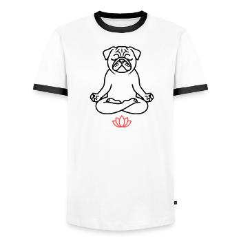 Pug Yoga Meditation Outline - Men's Ringer Shirt - white/black - Front - AI Model Female 172 light (172cm) & AI Model Male 178 dark (178cm)