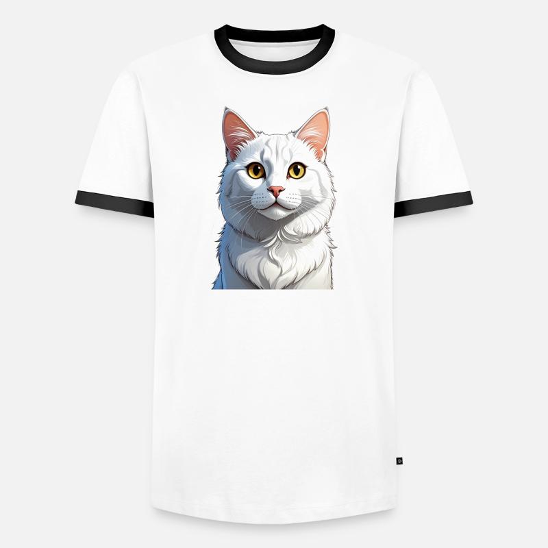 Vit katt - Kontrast-T-shirt herr - vit/svart
