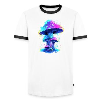 Pilz  - Männer Kontrast-T-Shirt - Weiß/Schwarz - Vorne - AI Model Female 172 light (172cm) & AI Model Male 178 dark (178cm)