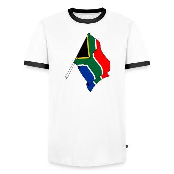 Flag South Africa - Men's Ringer Shirt - white/black - Front - AI Model Female 172 light (172cm) & AI Model Male 178 dark (178cm)