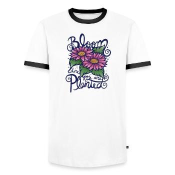Blühe dort, wo du gepflanzt hast, Sonnenblumen - Männer Kontrast-T-Shirt - Weiß/Schwarz - Vorne - AI Model Female 172 light (172cm) & AI Model Male 178 dark (178cm)