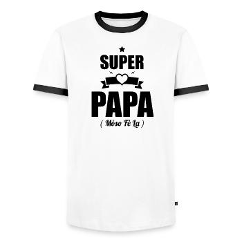 Super Papa Gift - Mòso Fè La T-shirt - Men's Ringer Shirt - white/black - Front - AI Model Female 172 light (172cm) & AI Model Male 178 dark (178cm)