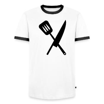 Chef - Kitchen - Cook - Men's Ringer Shirt - white/black - Front - AI Model Female 172 light (172cm) & AI Model Male 178 dark (178cm)