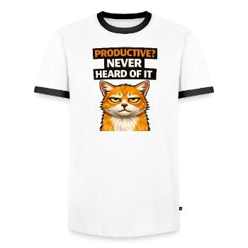 Mème de citation sarcastique sur la productivité des chats - T-shirt contrasté Homme - blanc/noir - Devant - AI Model Female 172 light (172cm) & AI Model Male 178 dark (178cm)