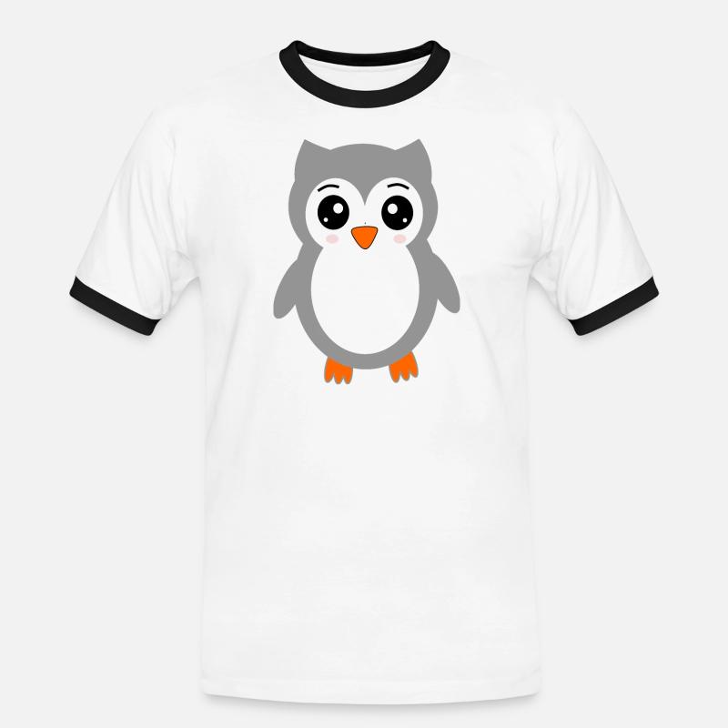 graue Eule - Männer Kontrast-T-Shirt - Weiß/Schwarz