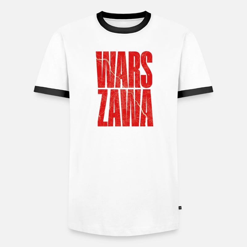 Warszawa lettering with city map pattern - Men's Ringer Shirt - white/black