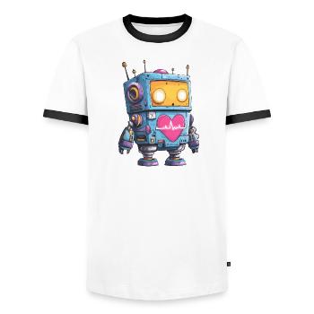 Heart Robot Neon Heart Beat - Men's Ringer Shirt - white/black - Front - AI Model Female 172 light (172cm) & AI Model Male 178 dark (178cm)