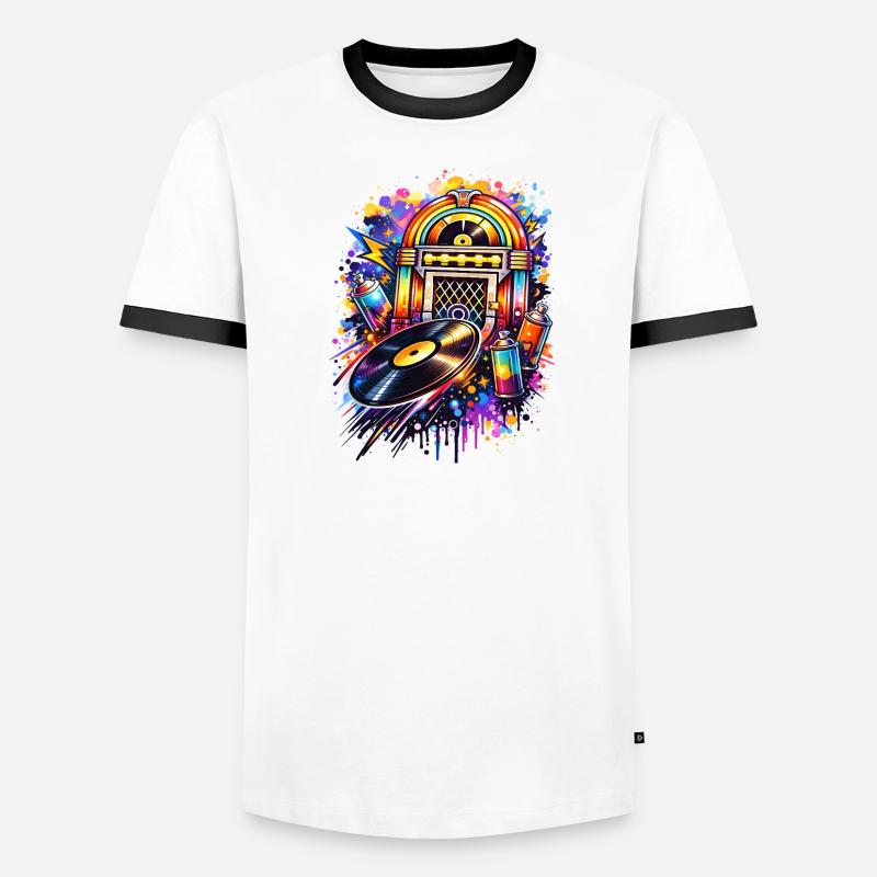 Bunte Jukebox im Graffiti-Style mit Schallplatte - Männer Kontrast-T-Shirt - Weiß/Schwarz