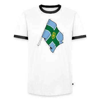 Derbyshire Flag - Men's Ringer Shirt - white/black - Front - AI Model Female 172 light (172cm) & AI Model Male 178 dark (178cm)