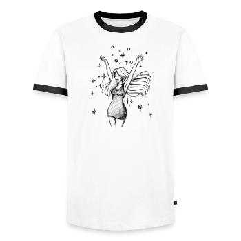 Dancing Woman Empowerment - Illustration - Men's Ringer Shirt - white/black - Front - AI Model Female 172 light (172cm) & AI Model Male 178 dark (178cm)
