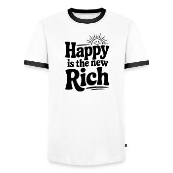 Happy is The New Rich - Men's Ringer Shirt - white/black - Front - AI Model Female 172 light (172cm) & AI Model Male 178 dark (178cm)