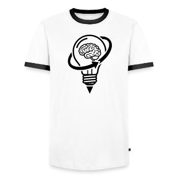 Le cerveau et la lampe – une idée créative - T-shirt contrasté Homme - blanc/noir - Devant - AI Model Female 172 light (172cm) & AI Model Male 178 dark (178cm)