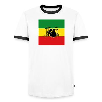 Reggae Drums - Men's Ringer Shirt - white/black - Front - AI Model Female 172 light (172cm) & AI Model Male 178 dark (178cm)