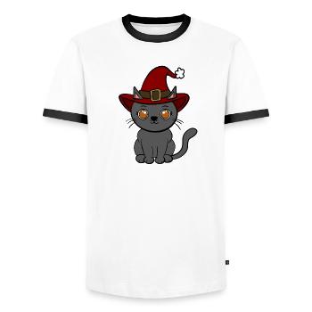Noël chat - T-shirt contrasté Homme - blanc/noir - Devant - AI Model Female 172 light (172cm) & AI Model Male 178 dark (178cm)