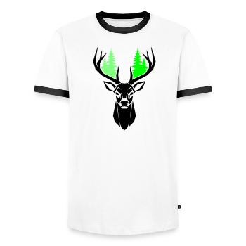Sapins de tête de cerf Vert naturel - T-shirt contrasté Homme - blanc/noir - Devant - AI Model Female 172 light (172cm) & AI Model Male 178 dark (178cm)