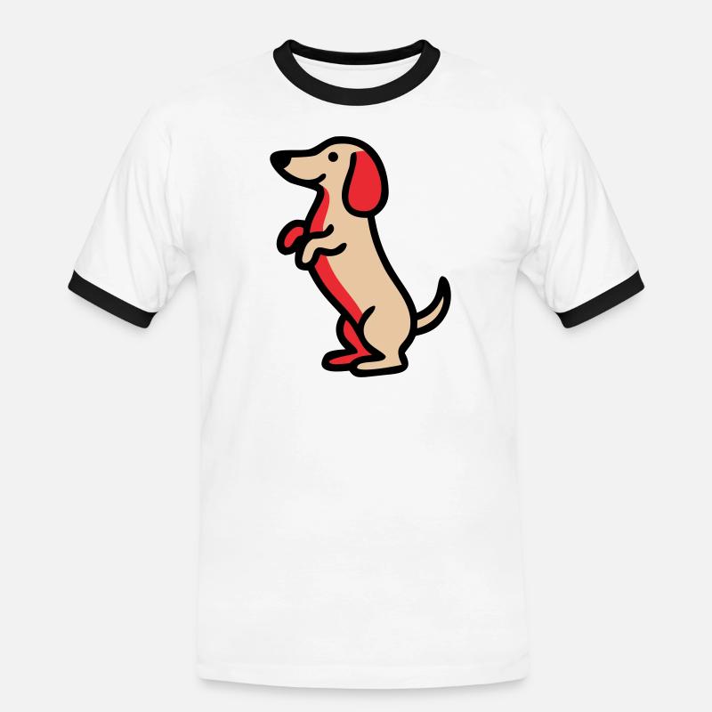 Süßer Dackel Hund Männchen Comic - Männer Kontrast-T-Shirt - Weiß/Schwarz