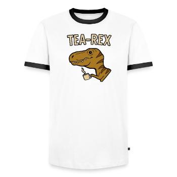 Thé Rex Dinosaure avec tasse - T-shirt contrasté Homme - blanc/noir - Devant - AI Model Female 172 light (172cm) & AI Model Male 178 dark (178cm)