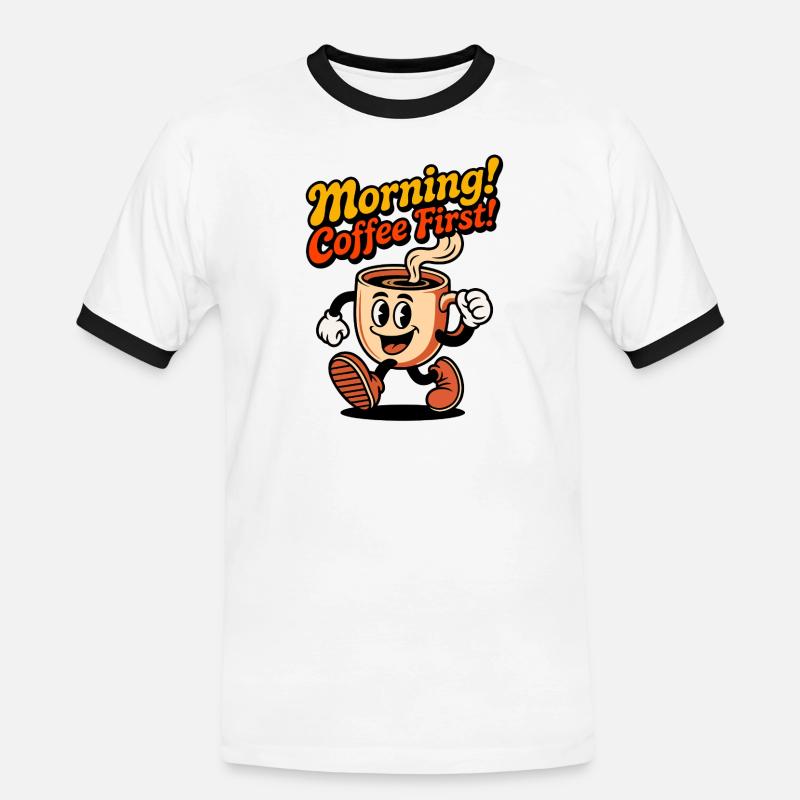 Morning coffee first! - Men's Ringer Shirt - white/black