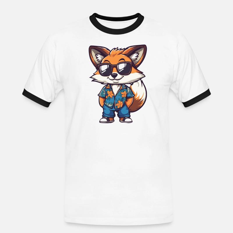 Fuchs Comic Urlaub - Männer Kontrast-T-Shirt - Weiß/Schwarz