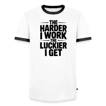 The Harder I Work The Luckier I Get - Men's Ringer Shirt - white/black - Front - AI Model Female 172 light (172cm) & AI Model Male 178 dark (178cm)