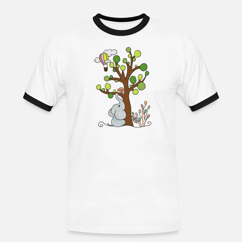 Elefant unterm Baum - Männer Kontrast-T-Shirt - Weiß/Schwarz