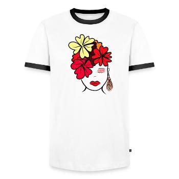 Botanische Blume Collage Druck - Männer Kontrast-T-Shirt - Weiß/Schwarz - Vorne - AI Model Female 172 light (172cm) & AI Model Male 178 dark (178cm)