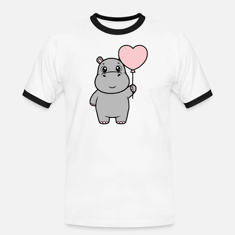 Süßes Nilpferd Herz Ballon Liebe - Männer Kontrast-T-Shirt - Weiß/Schwarz