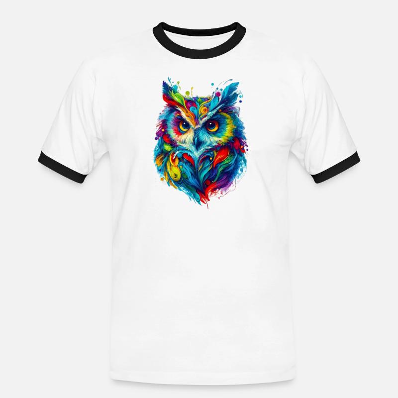 Eule - Männer Kontrast-T-Shirt - Weiß/Schwarz