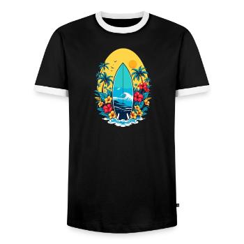 Stylish surfboard - Men's Ringer Shirt - black/white - Front - AI Model Female 172 light (172cm) & AI Model Male 178 light (178cm)