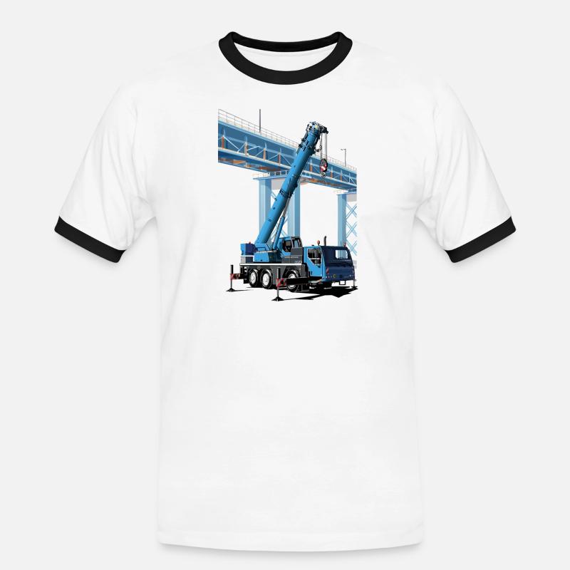 Mobile crane assembles bridge sections - Men's Ringer Shirt - white/black