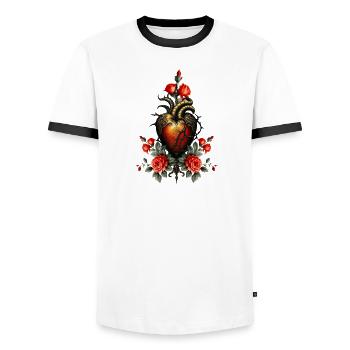 The Gothic Elegance of the Heart - Men's Ringer Shirt - white/black - Front - AI Model Female 172 light (172cm) & AI Model Male 178 dark (178cm)