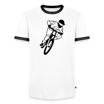 biker - Men's Ringer Shirt - white/black - Front - AI Model Female 172 light (172cm) & AI Model Male 178 dark (178cm)