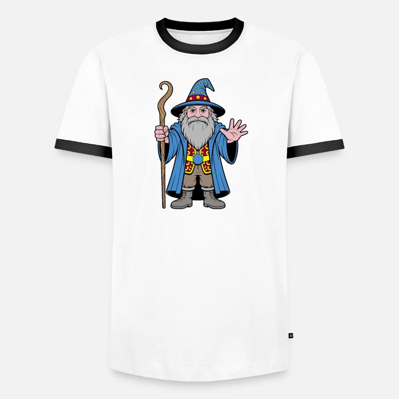 Kosmischer Zauberer mit Sternenhut - Männer Kontrast-T-Shirt - Weiß/Schwarz