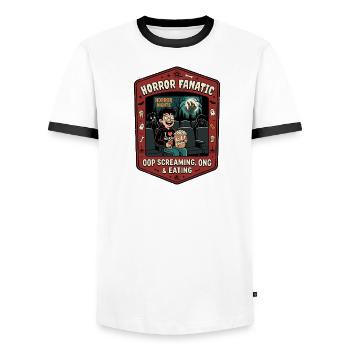 Cinéma fanatique de l’horreur Humour - T-shirt contrasté Homme - blanc/noir - Devant - AI Model Female 172 light (172cm) & AI Model Male 178 dark (178cm)