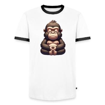 Süßer Gorilla Yoga Meditation Innere Ruhe Cartoon - Männer Kontrast-T-Shirt - Weiß/Schwarz - Vorne - AI Model Female 172 light (172cm) & AI Model Male 178 dark (178cm)
