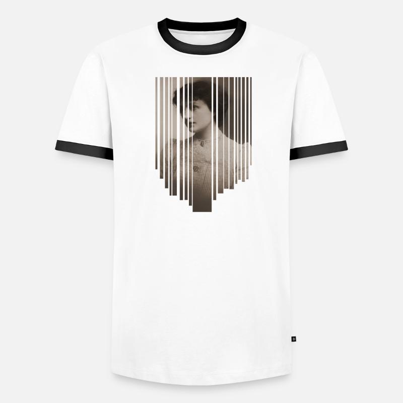 Vintage Portrait with Barcode Stripe - Men's Ringer Shirt - white/black