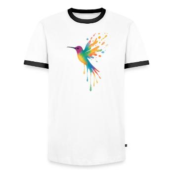 Watercolor Hummingbird: Multicolored Bird Splash - Men's Ringer Shirt - white/black - Front - AI Model Female 172 light (172cm) & AI Model Male 178 dark (178cm)