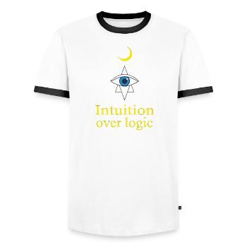 Intuition plutôt que logique - T-shirt contrasté Homme - blanc/noir - Devant - AI Model Female 172 light (172cm) & AI Model Male 178 dark (178cm)