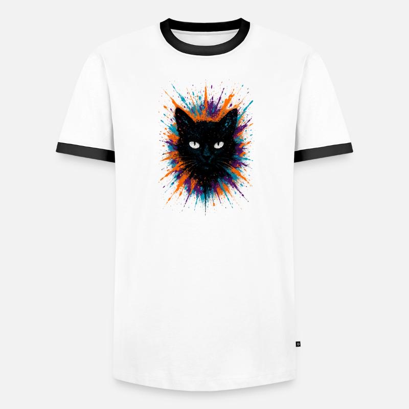 Schwarze Katze Aquarell-Splash-Kunst - Männer Kontrast-T-Shirt - Weiß/Schwarz