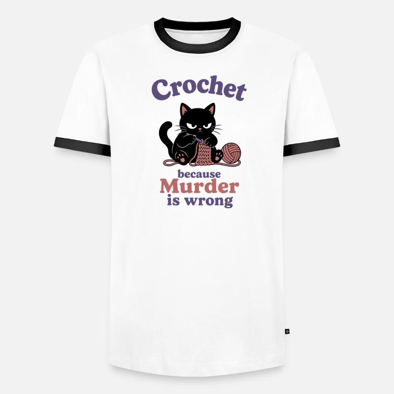 Crochet Cat: Murder Is Wrong - Men's Ringer Shirt - white/black