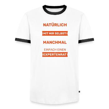 Natürlich rede ich mit mir selbst! Expertenrat. - Männer Kontrast-T-Shirt - Weiß/Schwarz - Vorne - AI Model Female 172 light (172cm) & AI Model Male 178 dark (178cm)