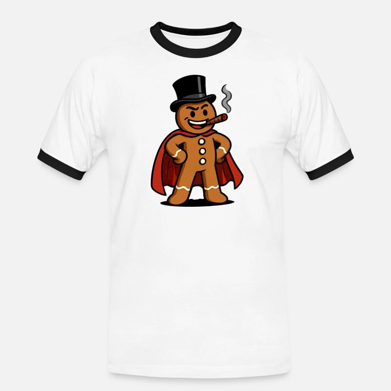 Lebkuchenheld mit Zigarre - Männer Kontrast-T-Shirt - Weiß/Schwarz