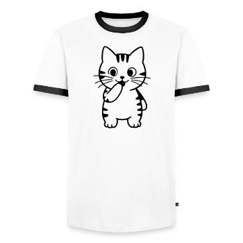 tigerkatze-steht-kontur - Männer Kontrast-T-Shirt - Weiß/Schwarz - Vorne - AI Model Female 172 light (172cm) & AI Model Male 178 dark (178cm)