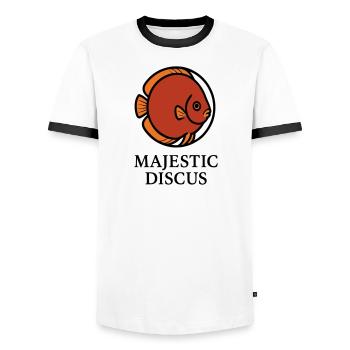Majestätischer kreisförmiger Diskusfisch-Logo - Männer Kontrast-T-Shirt - Weiß/Schwarz - Vorne - AI Model Female 172 light (172cm) & AI Model Male 178 dark (178cm)