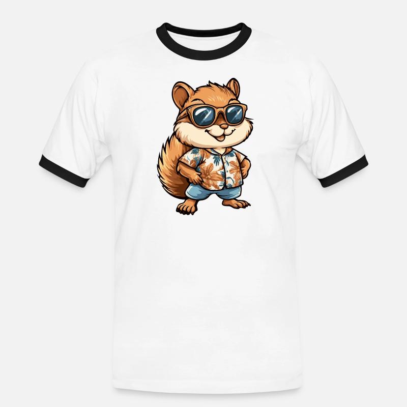 Eichhörnchen Comic Urlaub - Männer Kontrast-T-Shirt - Weiß/Schwarz