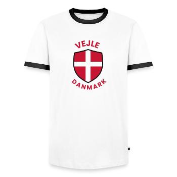 Vejle Denmark's Flag Shield - Men's Ringer Shirt - white/black - Front - AI Model Female 172 light (172cm) & AI Model Male 178 dark (178cm)
