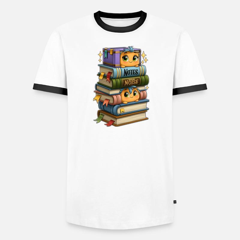 Book Stack with Birds - Men's Ringer Shirt - white/black