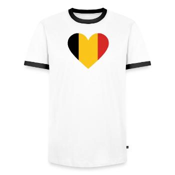 Cœur tricolore jaune et rouge - T-shirt contrasté Homme - blanc/noir - Devant - AI Model Female 172 light (172cm) & AI Model Male 178 dark (178cm)